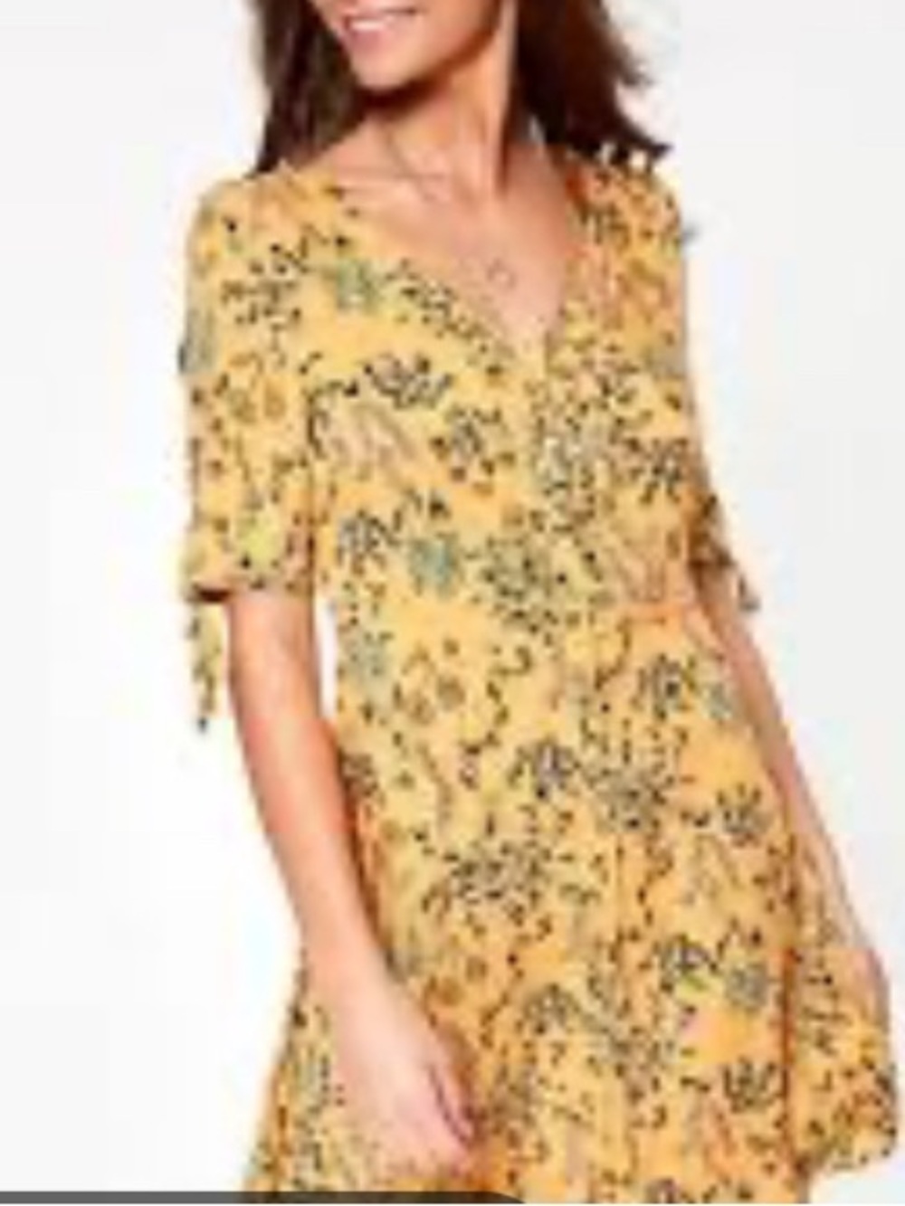 Yellow Floral V-Neck button down Womenβs Dress